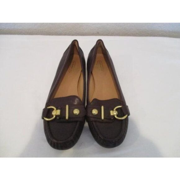*Coach Brown Chocolate Gold Button Logo Accent Loafer Flats - Picture 6 of 7